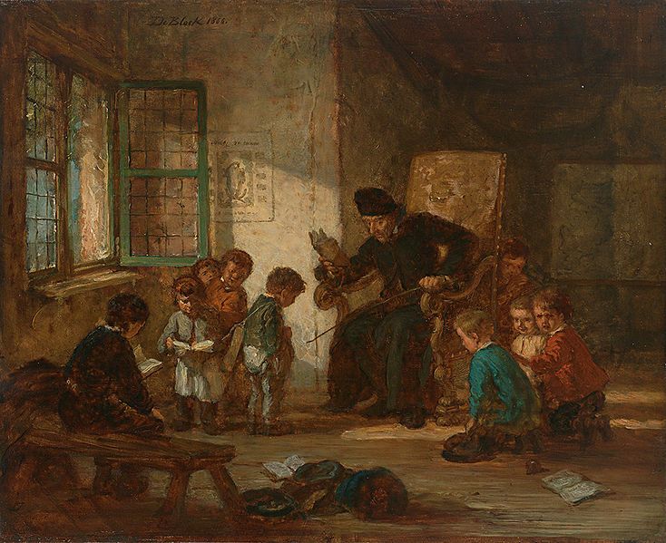 Schoolchildren in German painting by Eugène-François de Block, 1866